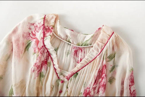 Summer Floral Print Long Sleeves Maxi Dress